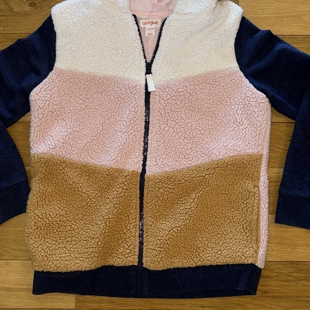 Cat & Jack Sherpa Zip Hooded Cat Jacket L 10/12